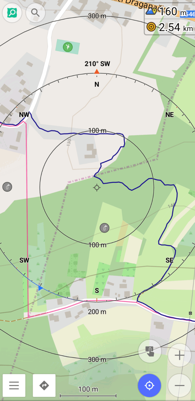 Planned red route differs from the tracked dark blue route which does serpentine instead of the straight red one.