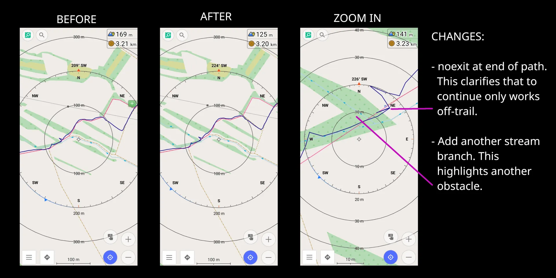 Highlights of OSM changes: add 'noexit' to path tail; add missing stream