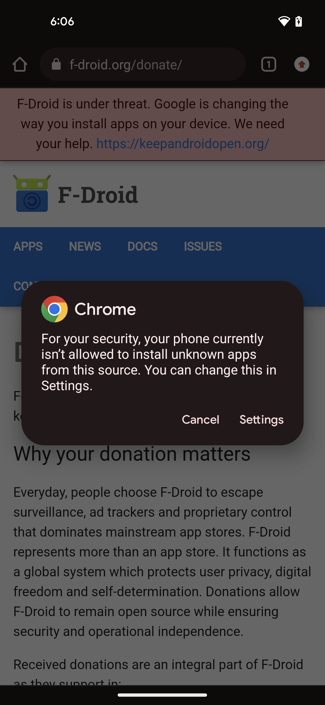 Screenshot 3.1 - Chrome warning