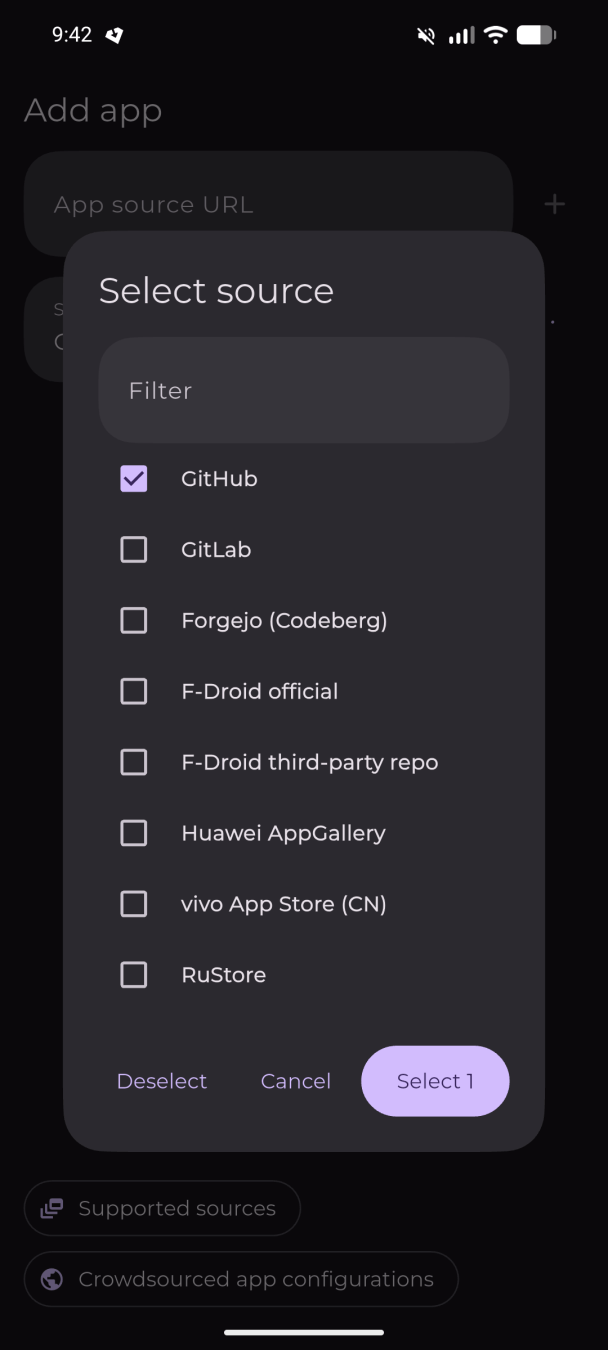 Obtainium select source
