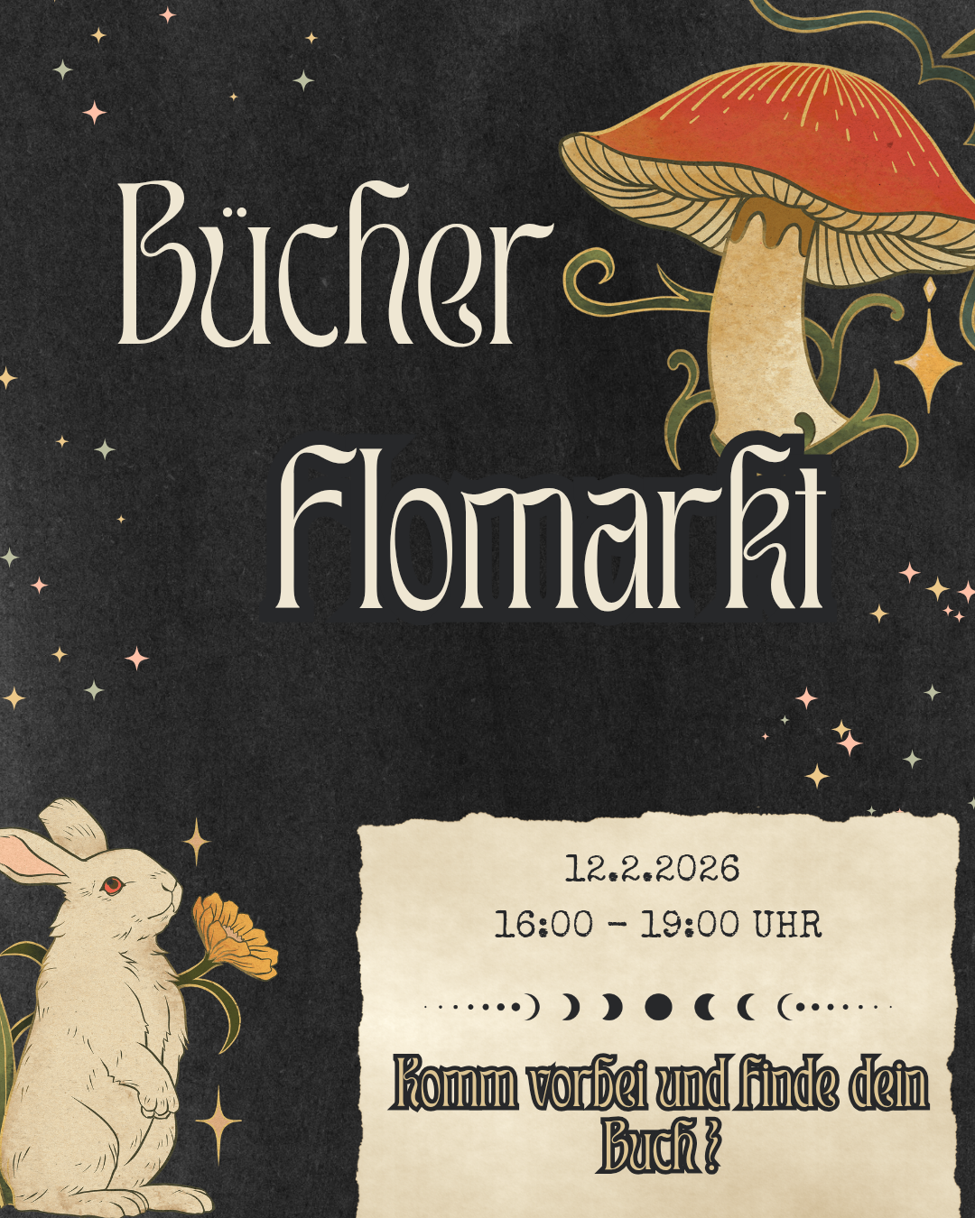 Liebe Bücherbegeisterte! 🍄

wir haben am 12.2.2026 von 16:00-19:00 Uhr ein Open Doors bei dem du die Kometin besser kennenlernen und dir die Räume anschauen kannst.🌸

Gleichzeitig veranstalten wir einen kleinen Bücherflohmarkt zu dem wir dich gerne zum stöbert einladen wollen. 📚

#bücherflomarkt #opendoors #veranstaltunggraz #books #Bücher