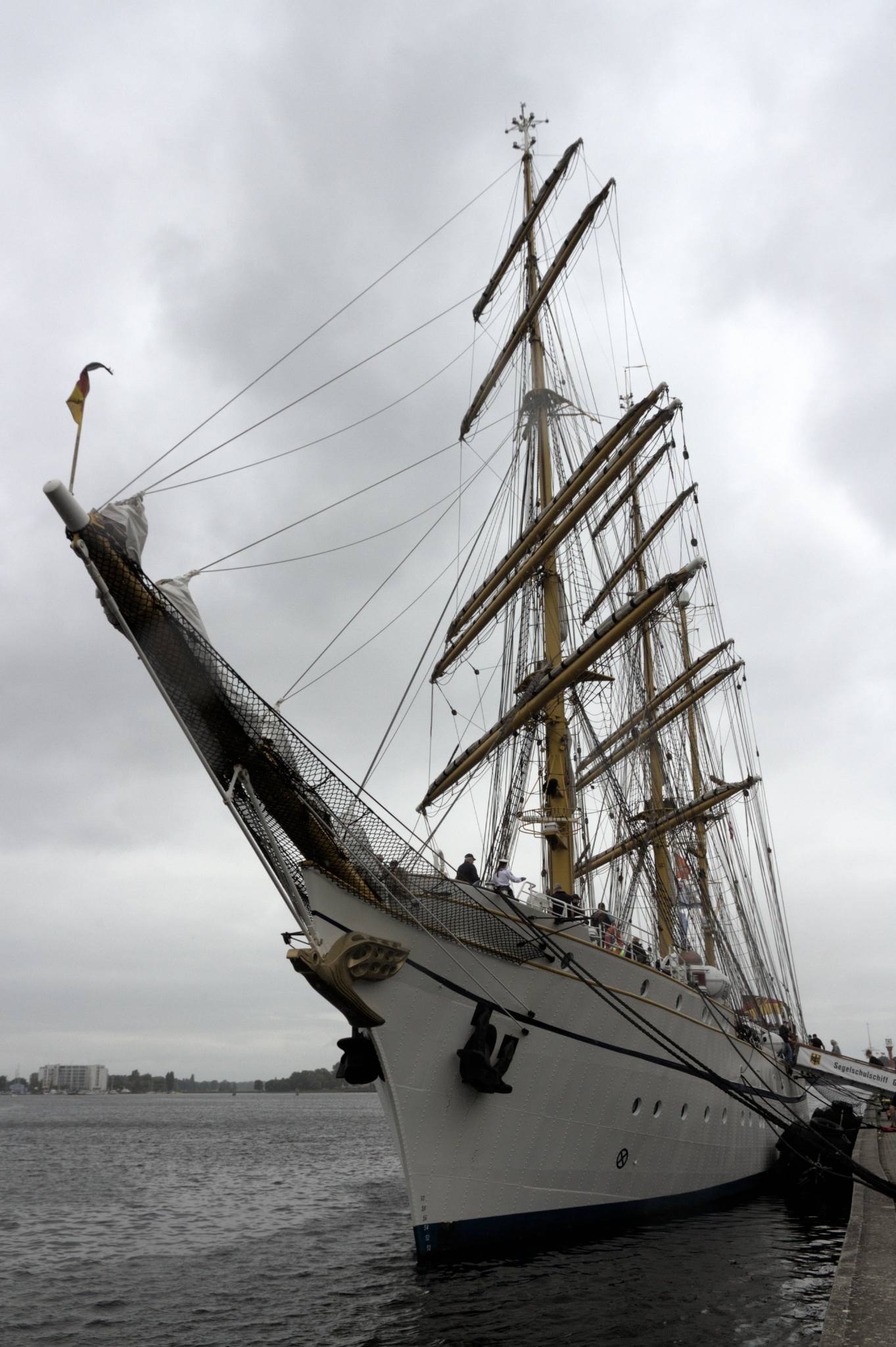 sailing ship Gorch Fock seen from the pier