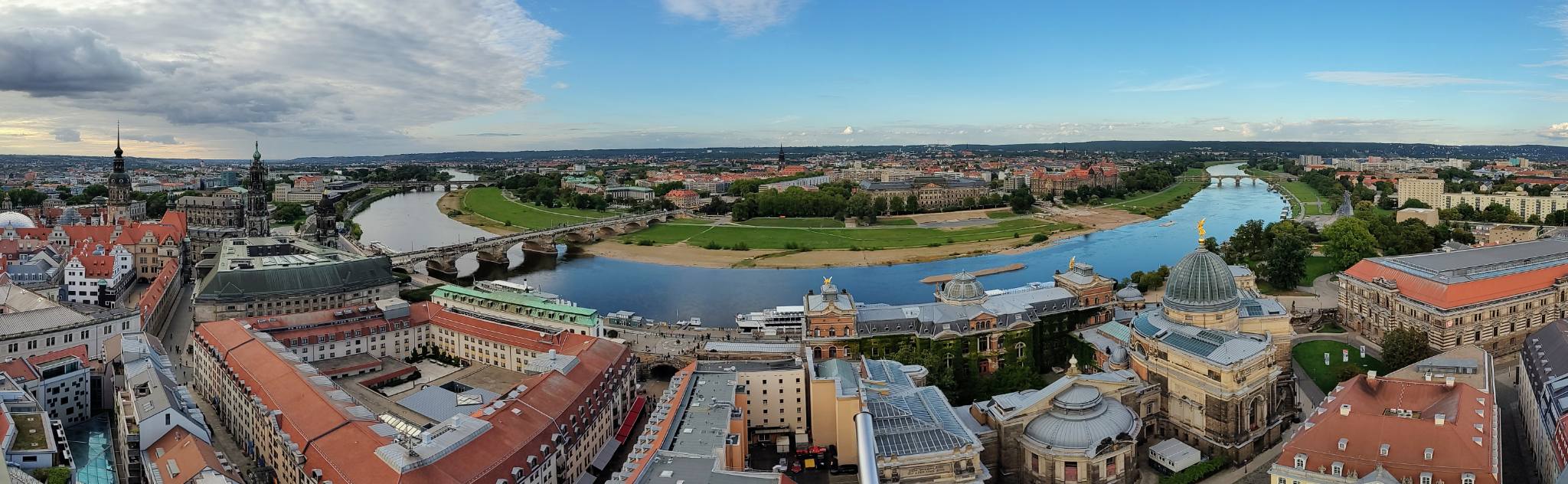 panoramic view of Dresden seen from the Frauenkirche towards the Elbe river