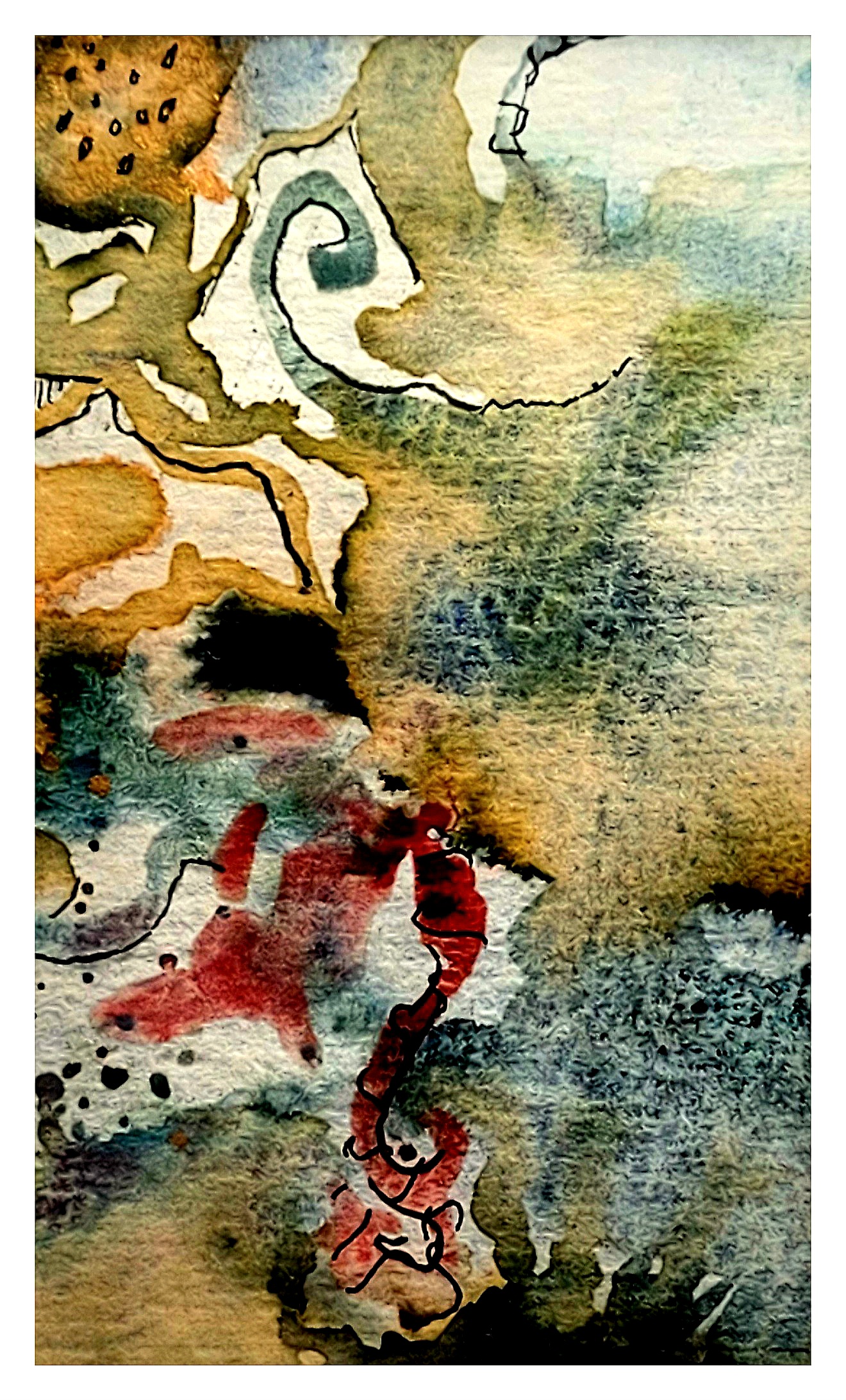 Auf dem Bild sieht man verschiedene Farben und Formen, die ineinander laufen. Es ist ein abstraktes Bild.