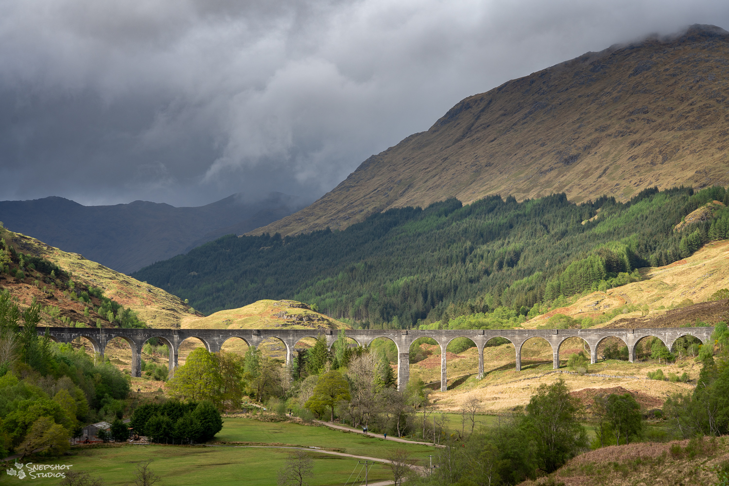 photo of the glenfinnan viaduct in the landscape of the scottish highlands