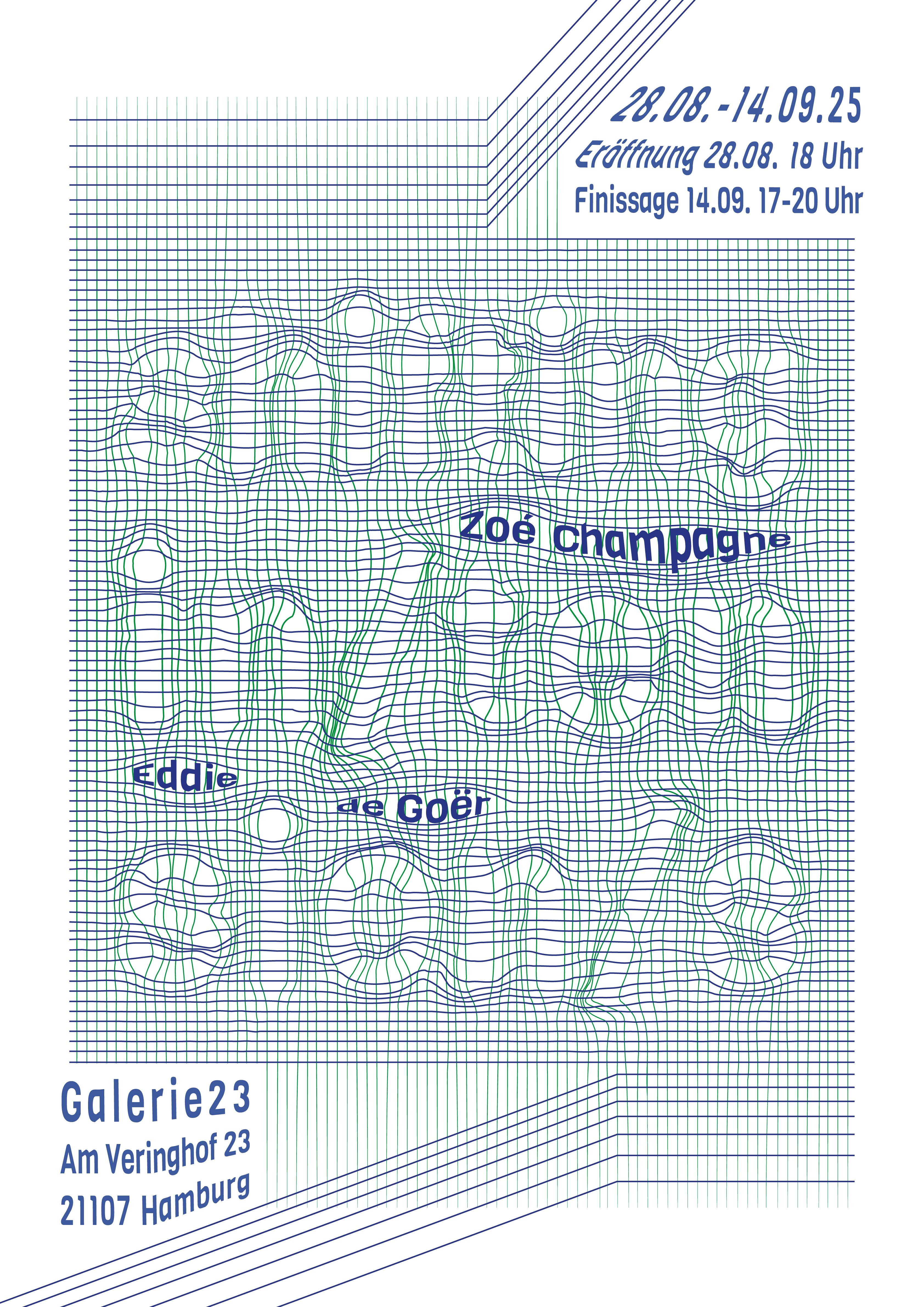 Deutsch: Für dieses Poster wurde der Titel „shifting in/tension/s” durch Verformung eines Rasters gestaltet, um Buchstaben mit Zwischenräumen zu erzeugen. English: For this poster, the title ‘shifting in/tension/s’ was made by distorting a grid to shape letters with the spaces between the lines.