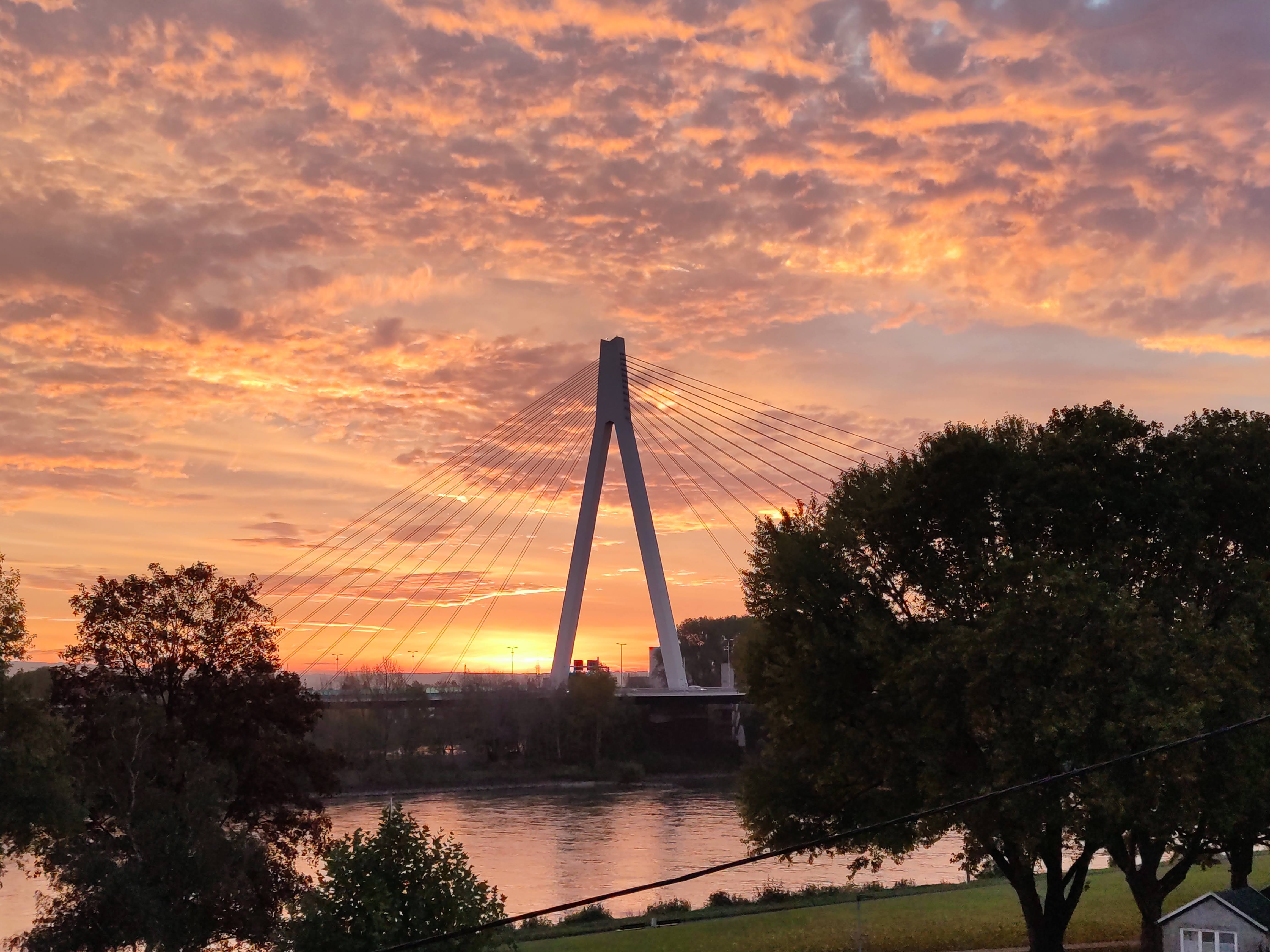Sonnenaufgang hinter der Neuwieder Rheinbrücke