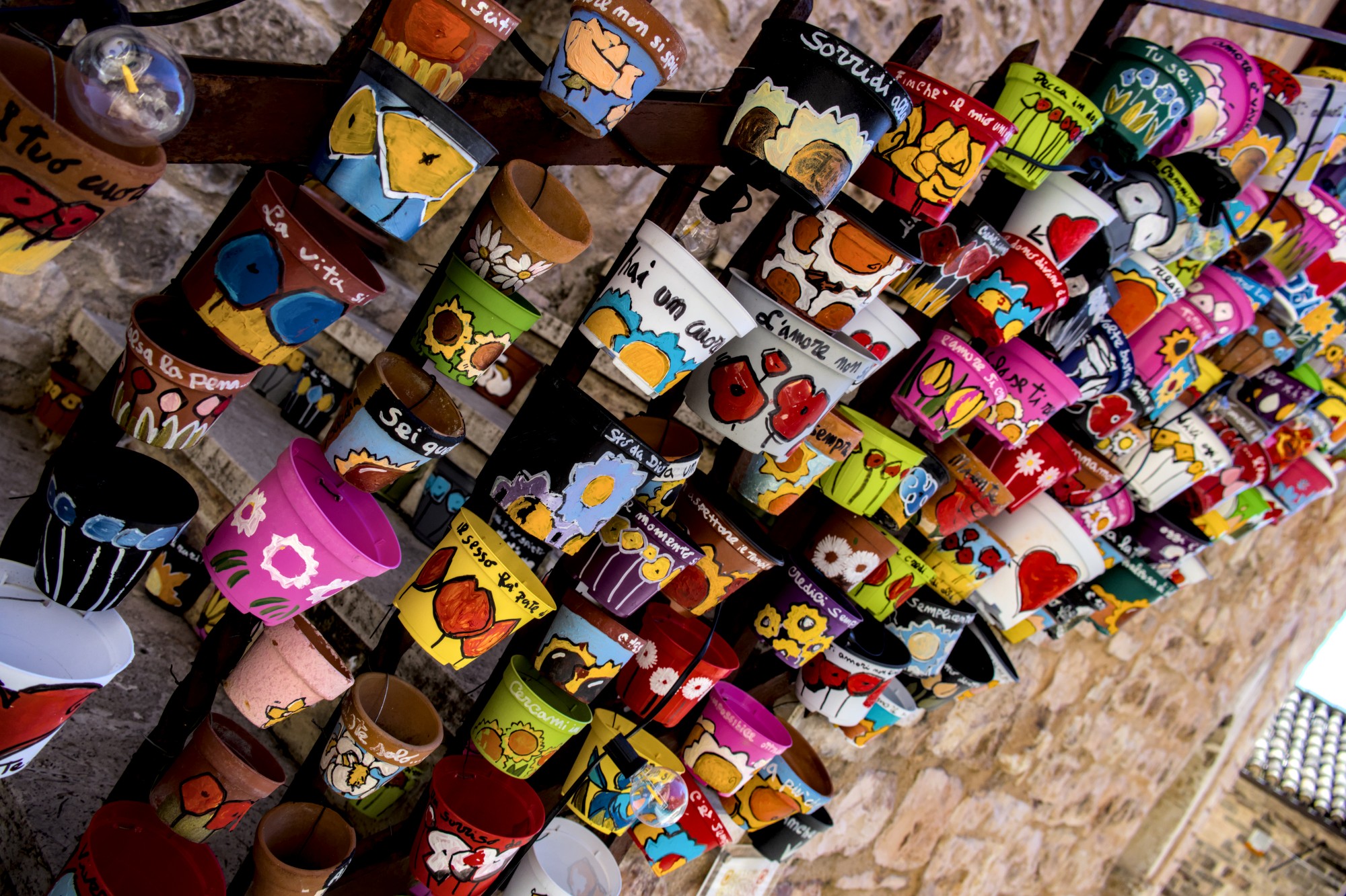 Coloured pots in Umbria
