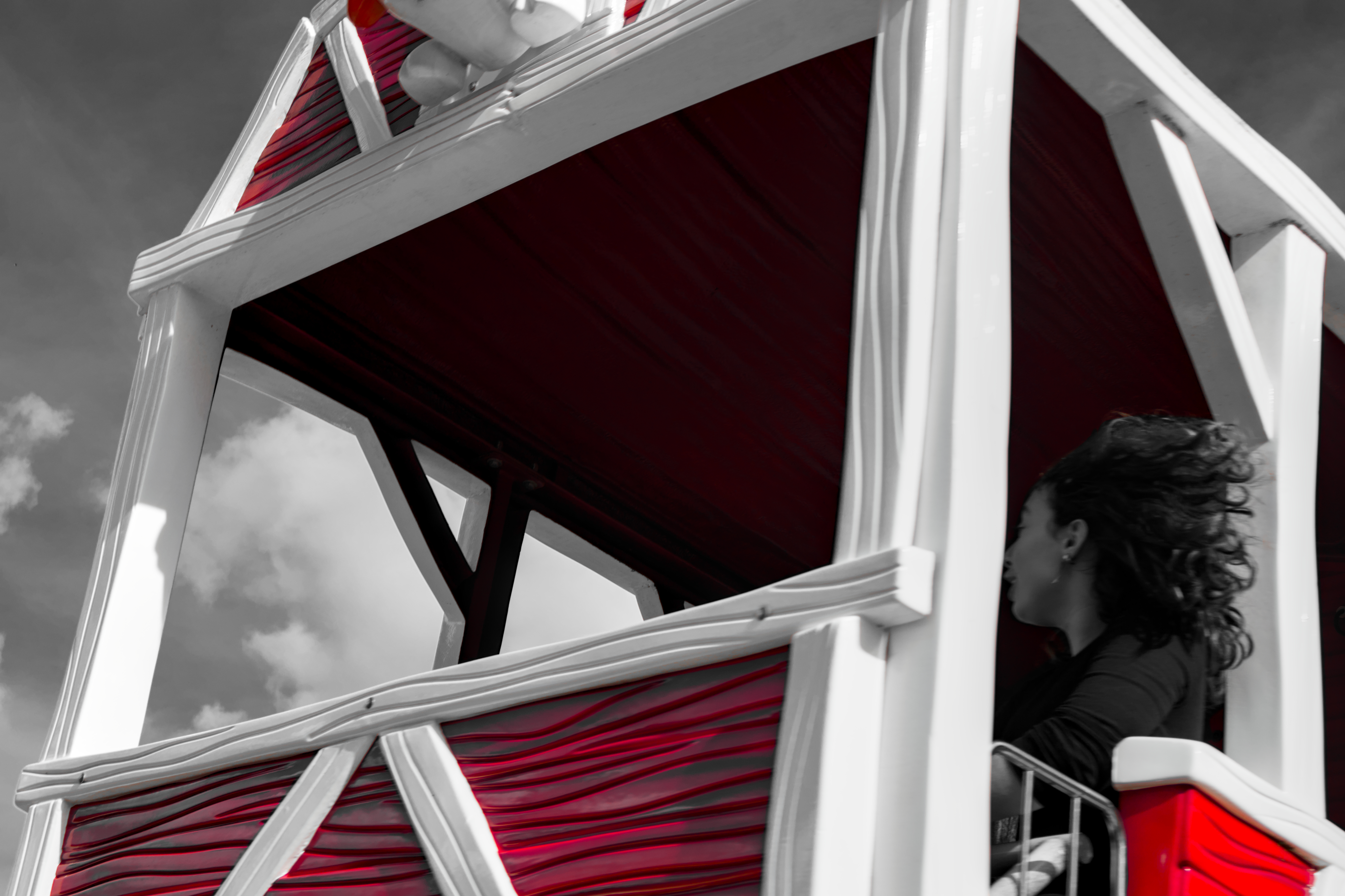 lunapark attraction on b/w except for the red stuff